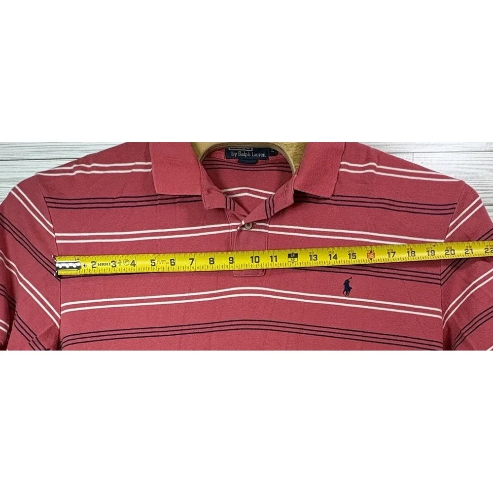 Polo Ralph Lauren Men's Golf Polo Shirt‎ Red White Black Stripe Cotton Sz Lg